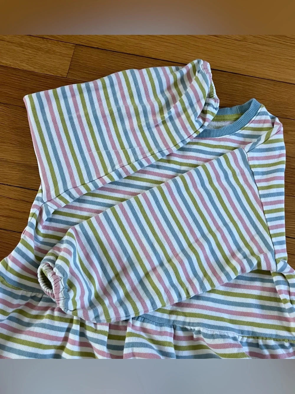 Mini Boden Blue Green Stripe Cotton Long Sleeve Cozy Knit Terry Dress 7-8